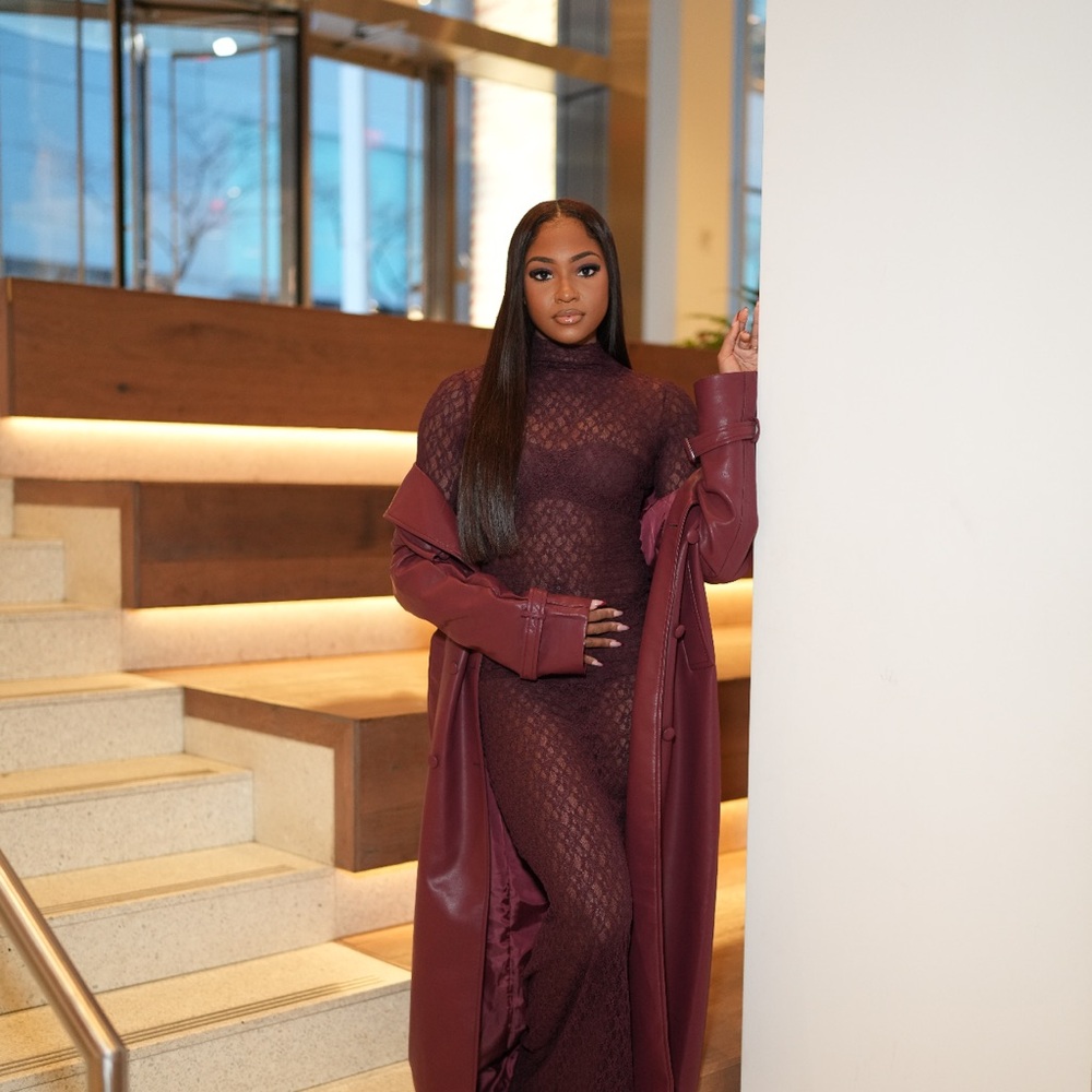 Naked Wardrobe Burgundy Lace Maxi Dress
